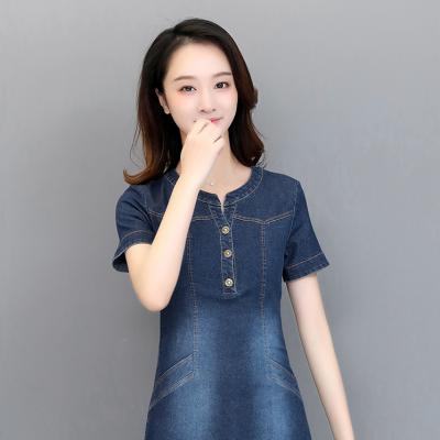ĐẦM JEAN SUÔNG CỔ TRỤ TÚI XÉO - N01